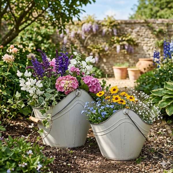 Wunderschöner Pflanzeimer oval weiß groß ca. 27 cm -  Gartendekoration